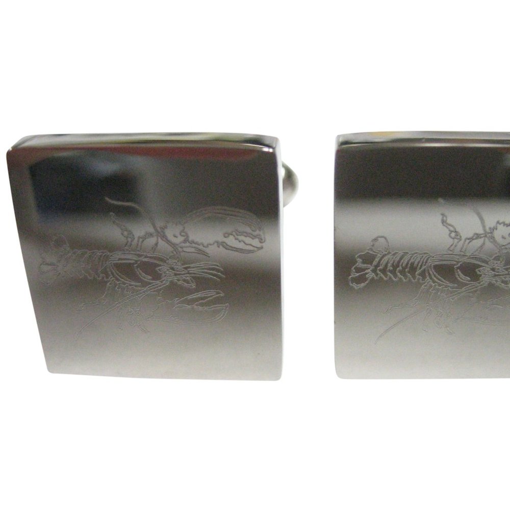 Silver Toned Square Etched Lobster Cufflinks